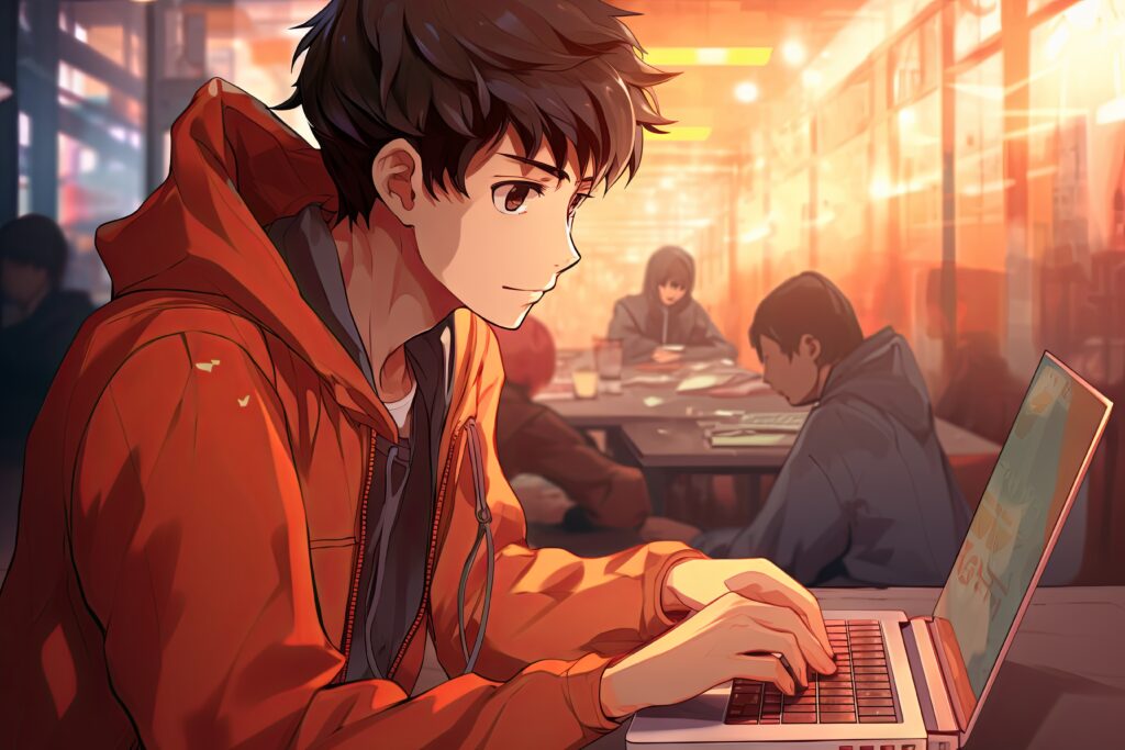 boy watching anime